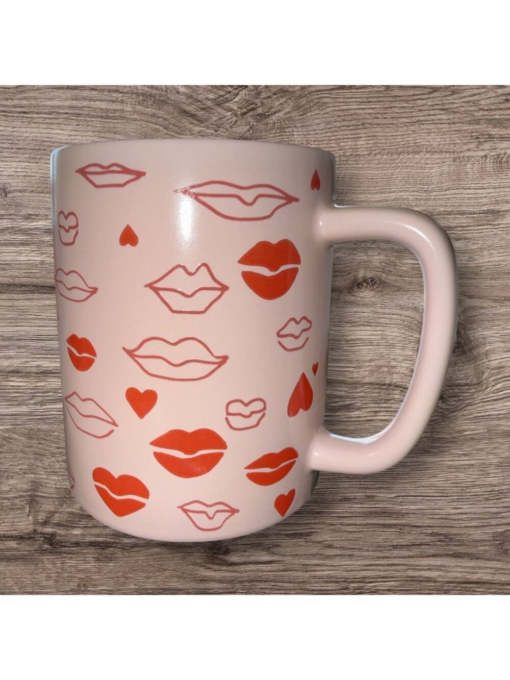 Starbucks 2021 Valentines Pink Red Lips Kissing Ceramic Mug 14 oz